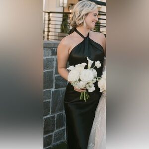 Black satin bridesmaid dress/evening gown for black tie wedding